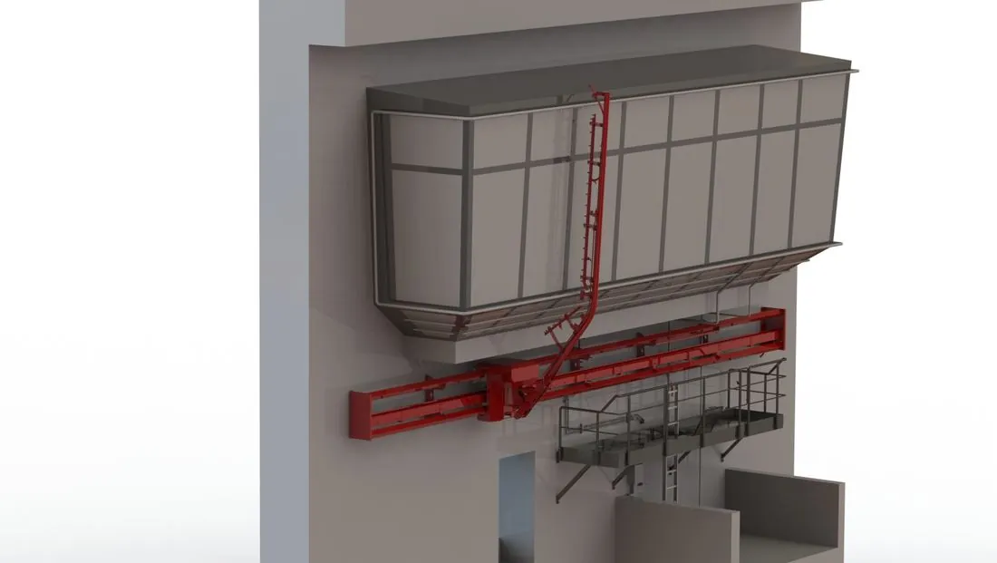 Scheibenreinigungsanlage — 3D-Ansicht am Müllbunker
